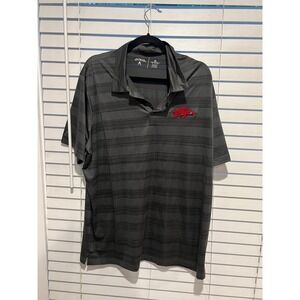 Arkansas Razorbacks Antigua Polo Shirt Mens XL Gray Striped Short Sleeve